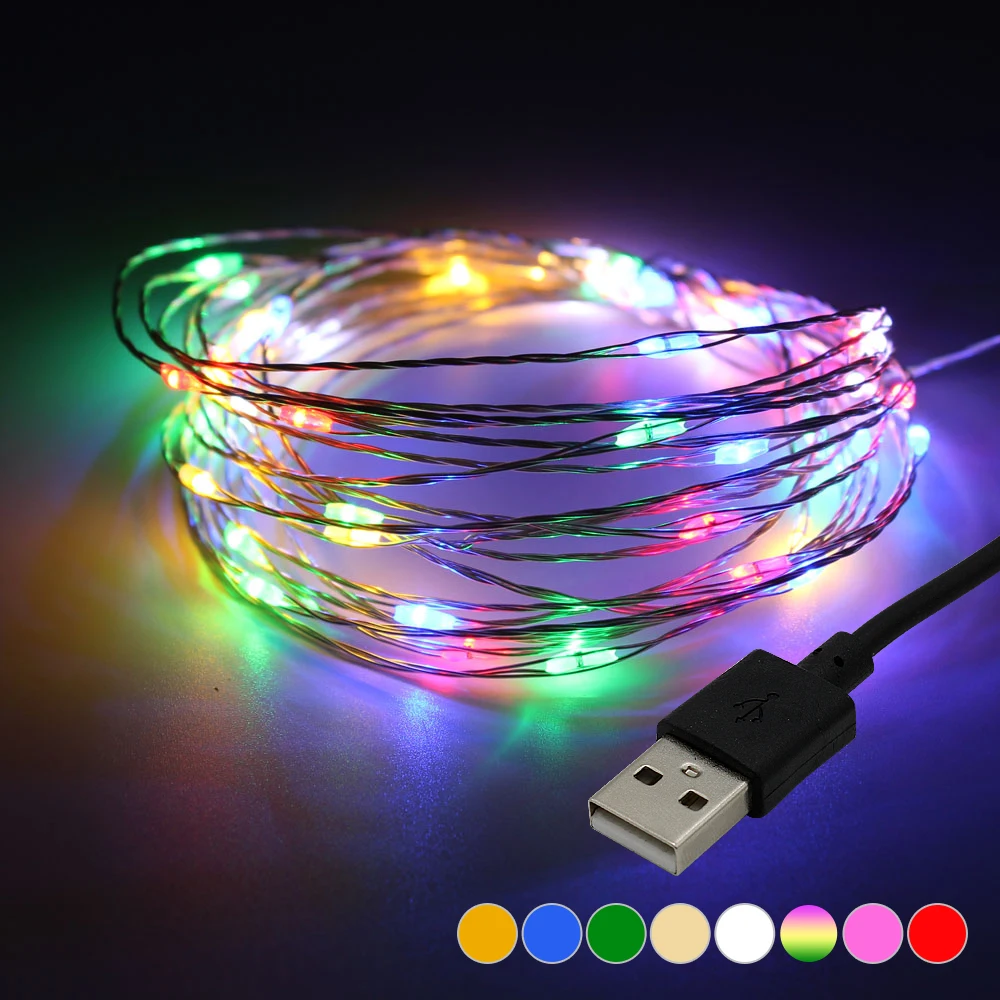

2Pcs LED String Lights 5V USB Waterproof Copper Wire 5M 10M Fairy Festoon Light for Christmas Holiday Garland Wedding Decoration