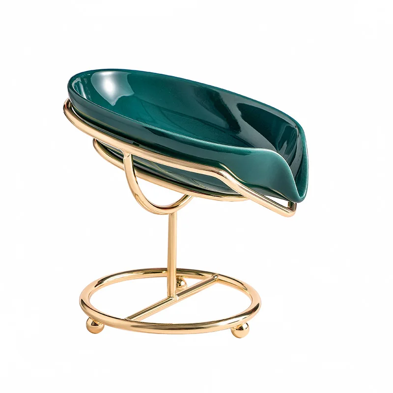 

Metal-ceramic soap drain rack high-grade non-perforated soap box leaf bathroom laundry soap tray