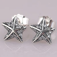 authentic 925 sterling silver sparkling cute fish with crystal stud earrings for women wedding gift pandora jewelry
