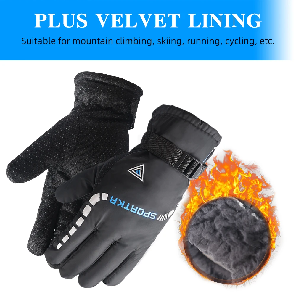 

Winter Snowboard Ski Gloves Windproof Non-slip Screen Waterproof Motorcycle Cycling Fleece Warm Snow Gloves Unisex Black