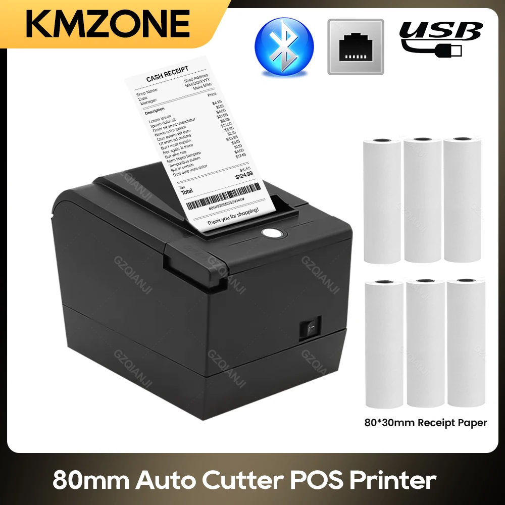 Thermal Receipt Printer 80mm POS Printer USB+Lan Port Bluetooth With Auto Cutter Bill Tickets Printer for Supermarkets Shop