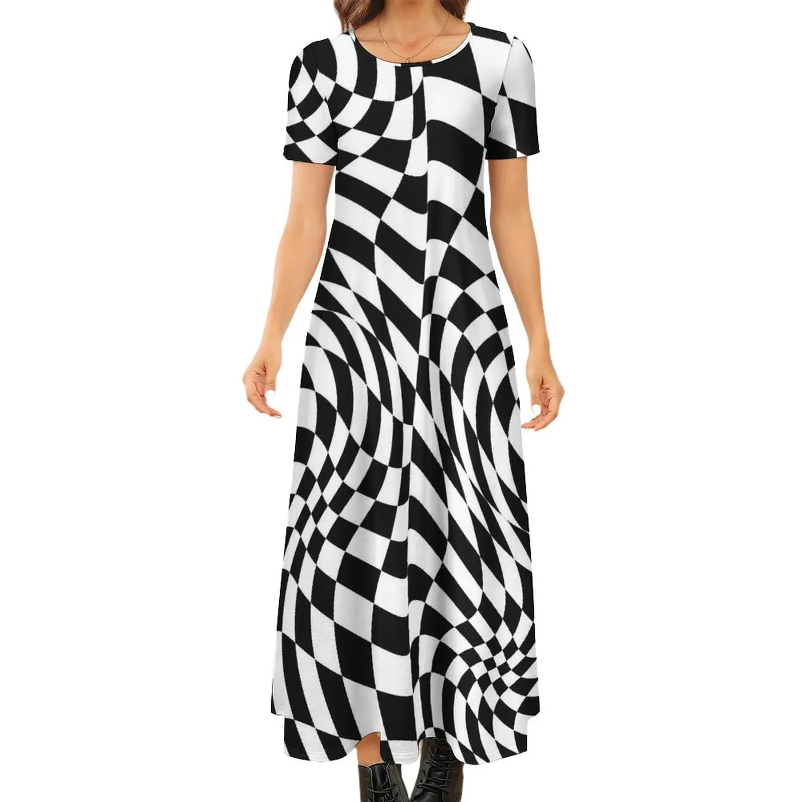 

Abstract Striped Dress Black And White Geometric Kawaii Maxi Dress Street Fashion Bohemia Long Dresses Print Oversized Vestido