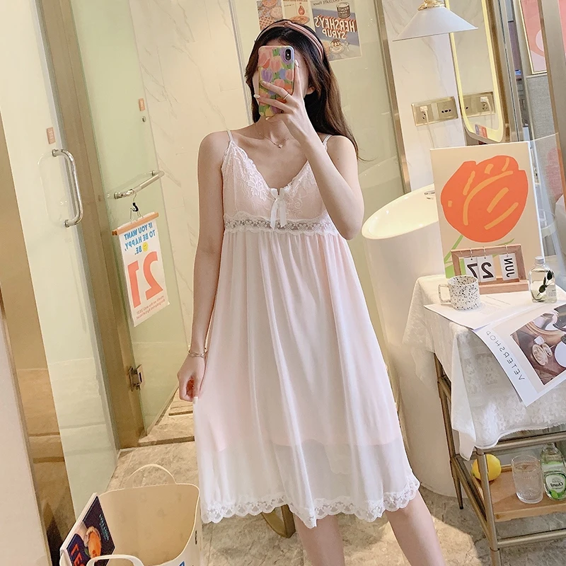 Женское кружевное ночное белье из модала комплект 2 предметов для осени 2024