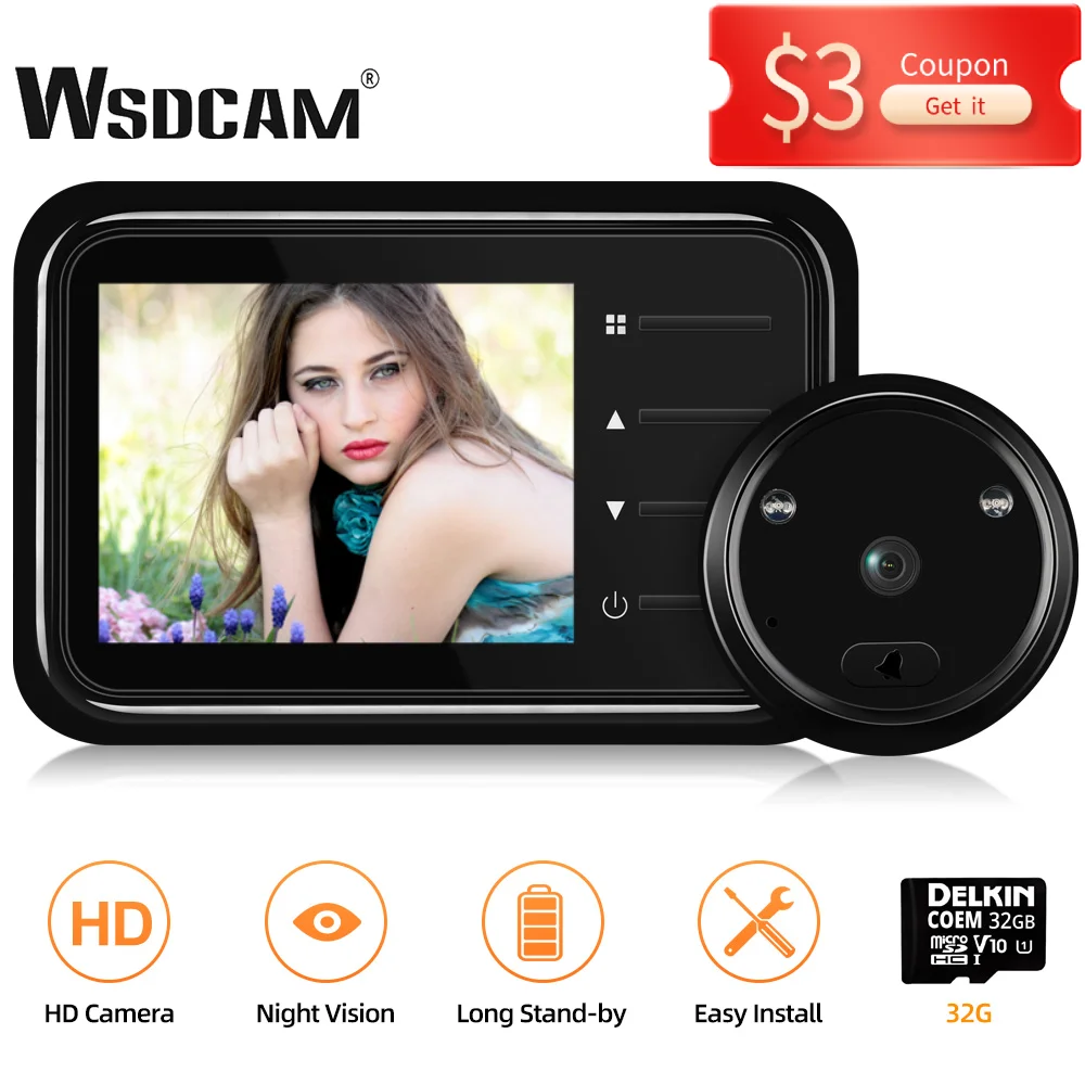 WSDCAM видео глазок дверной звонок камера 2 4 дюймов ЖК ИК Ночное Видение глаз