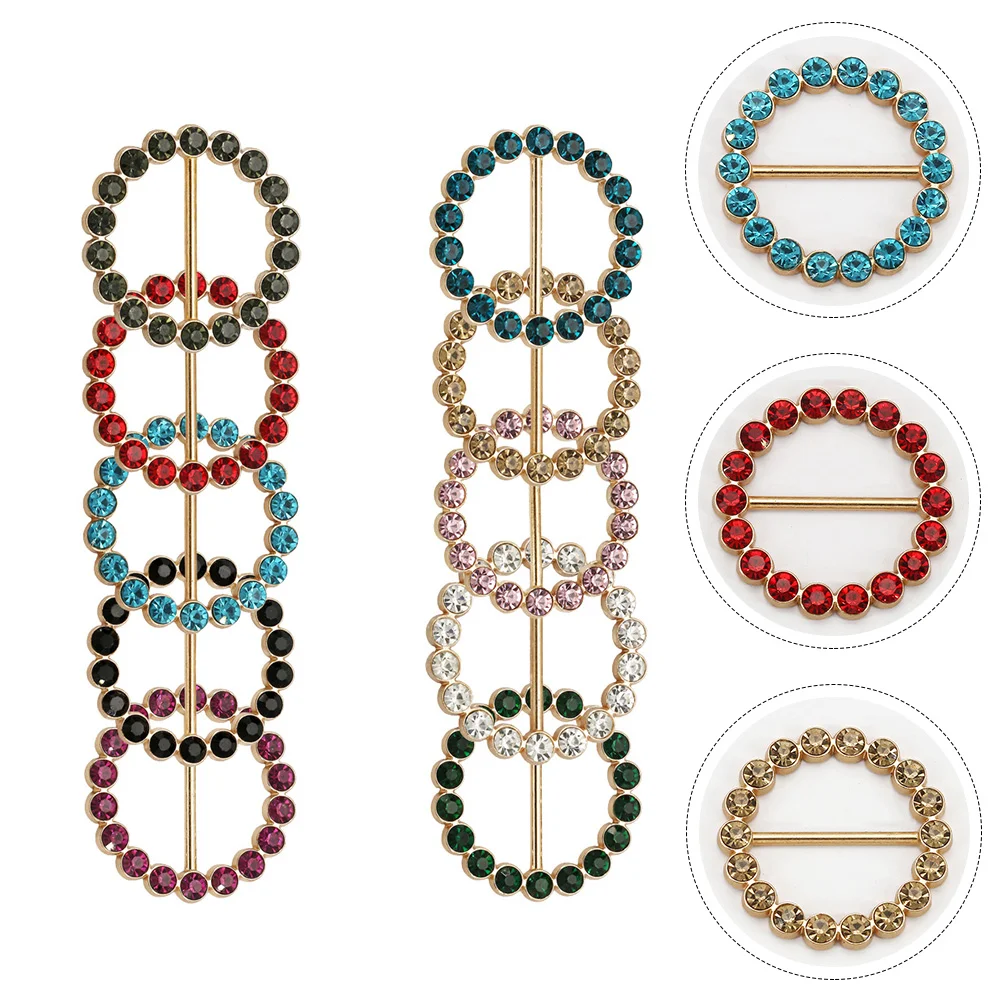 

Clip Scarf Ring Buckle Shirt Clothing Tie Circle T Clips Rings Exquisite Waist Fastener Wrap Holder Metal Silk Pin Rhinestone