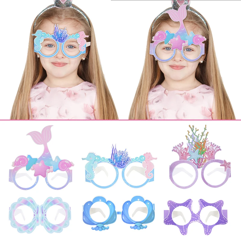 

6pcs Mermaid Party Paper 3D Glasses Fish Tail Shell Mask Girl Mermaid Theme Birthday Supply Under The Sea Party Decor Kids Favor