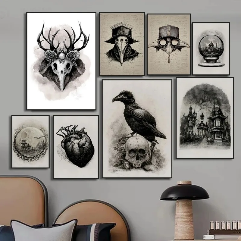 Черная Фантазийная Ритуальная Маска Оленя Темная Ворона Сердце Луна Случайный