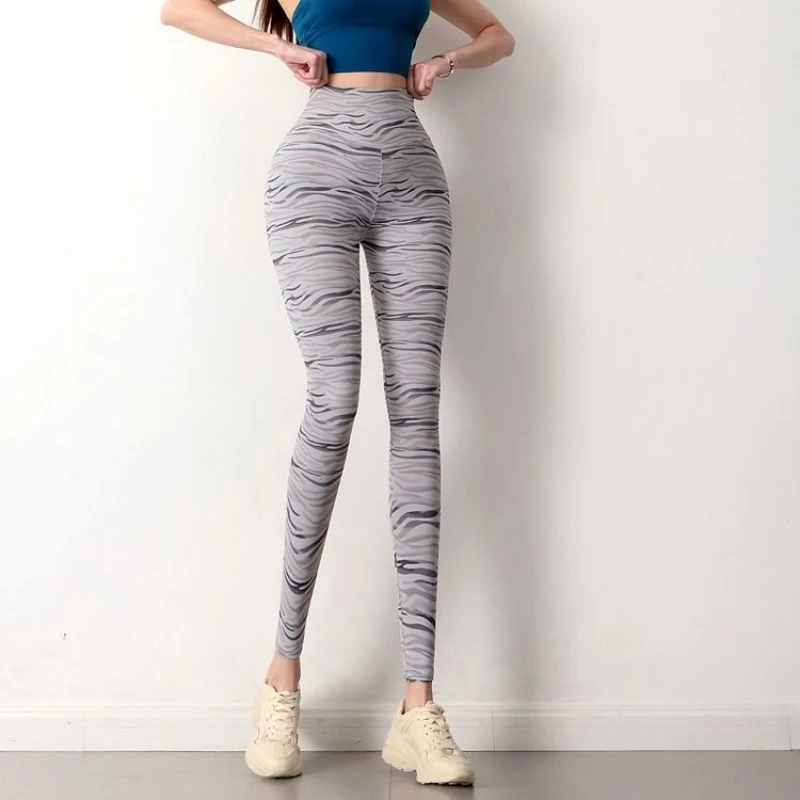 Yoga Pants Printed Zebra Pattern Leggings Women Fitness High Waist Push Up Elastic Trousers Quick Drying Gym Workout Sweatpants