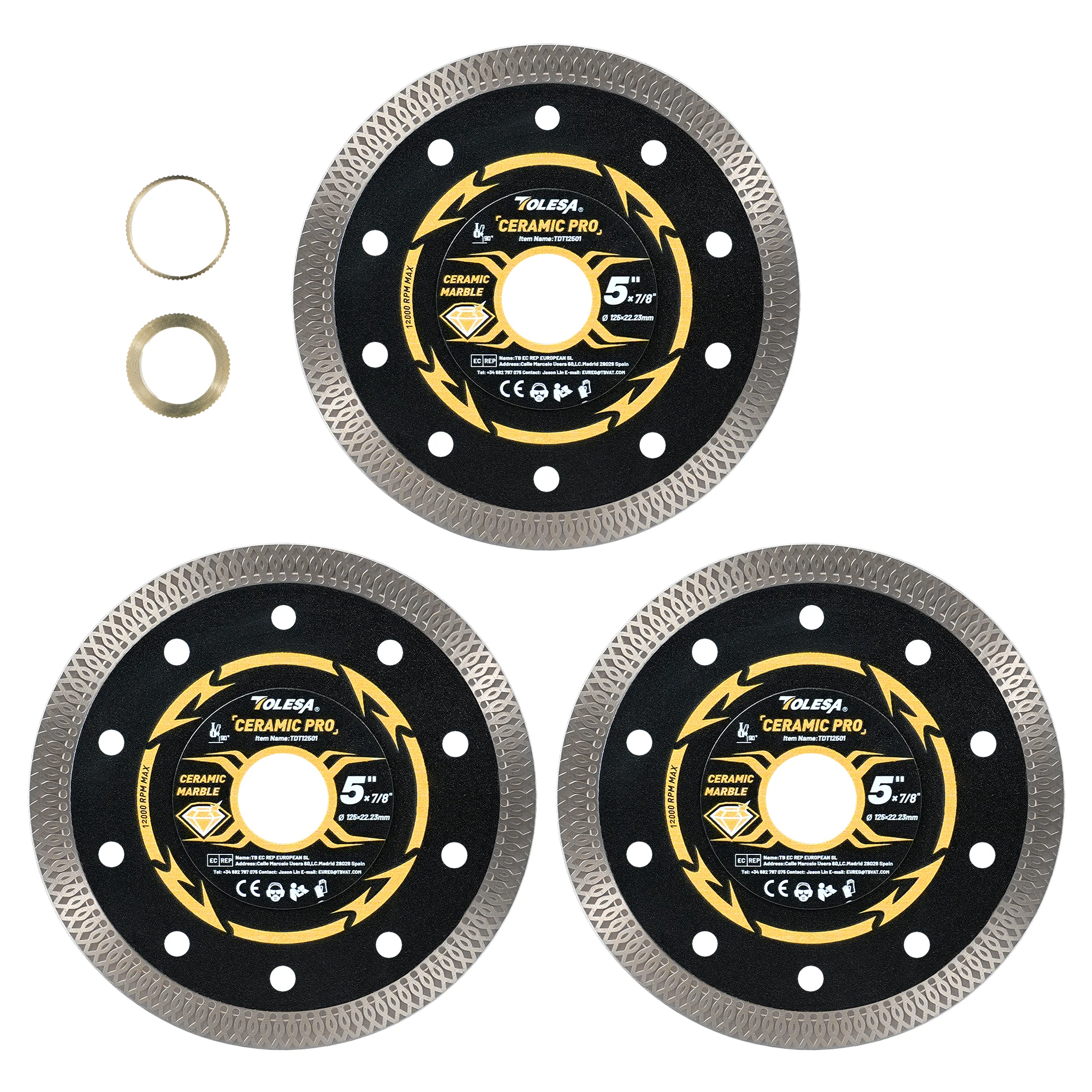 TOLESA 3 шт. 125 мм супертонкое алмазное пильное полотно, алмазные пилы для угловой шлифовальной машины, 5-дюймовый плиточный балда для мрамора, гранита, керамики