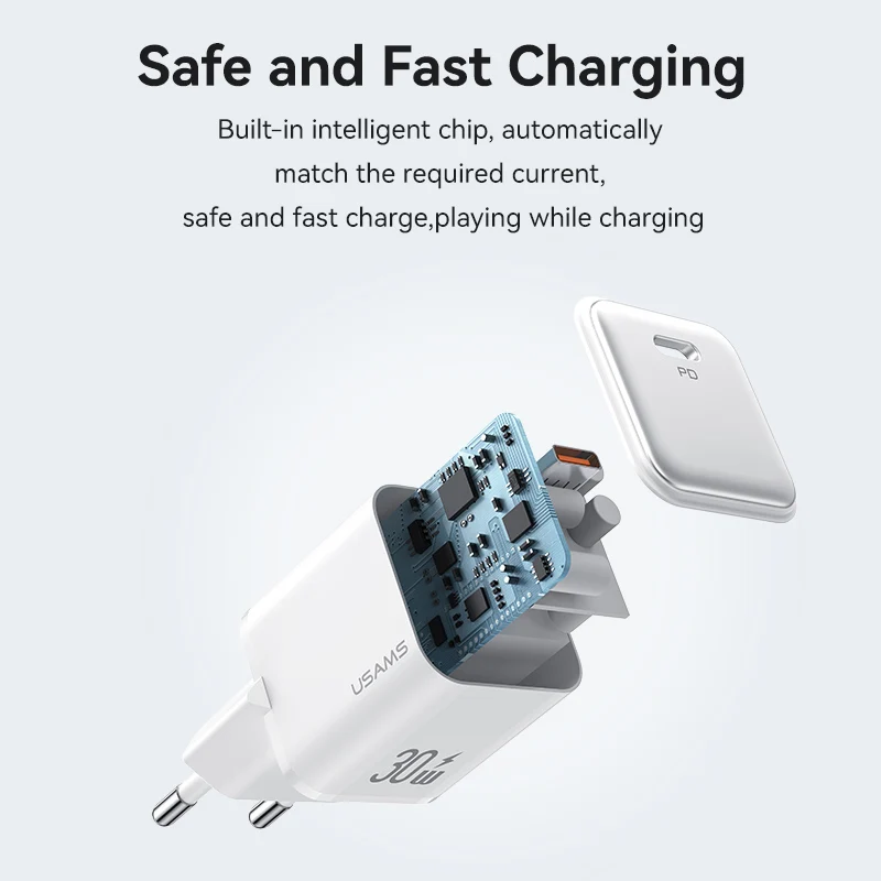 USAMS 30W 20W Dual Portable Fast Charger EU Plug Type C PD USB Charger With QC 3.0 Quick Chargers For iPhone iPad Xiaomi Samsung