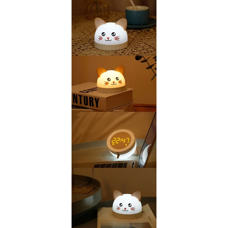 Будильник с милым котом для детей 3-мя цветами светодиодная лампа таймер