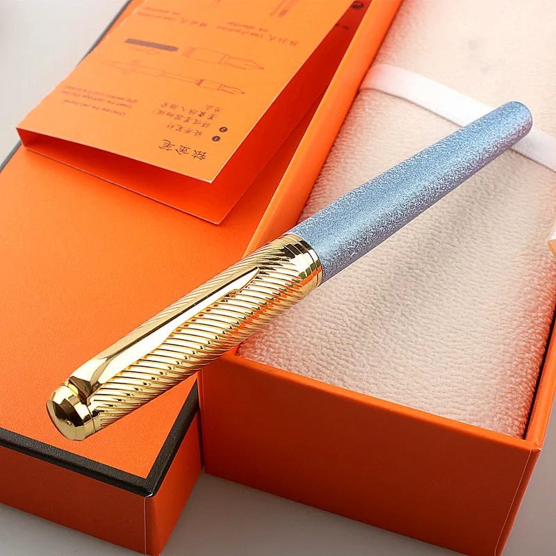 Роскошная металлическая матовая перьевая ручка с необязательной голубой окраской Деловая офисная ручка 0,5 мм перо Ручка-каллиграфия для новых студентов подарок.