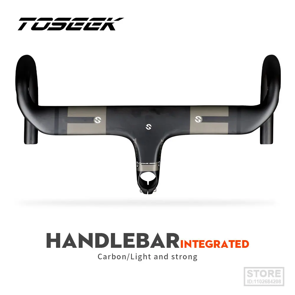 

TOSEEK Full Carbon Fiber Integrated Road Bicycle Handlebar Bike Handle Bent bars with stem 400/420/440mm UD Matt Black