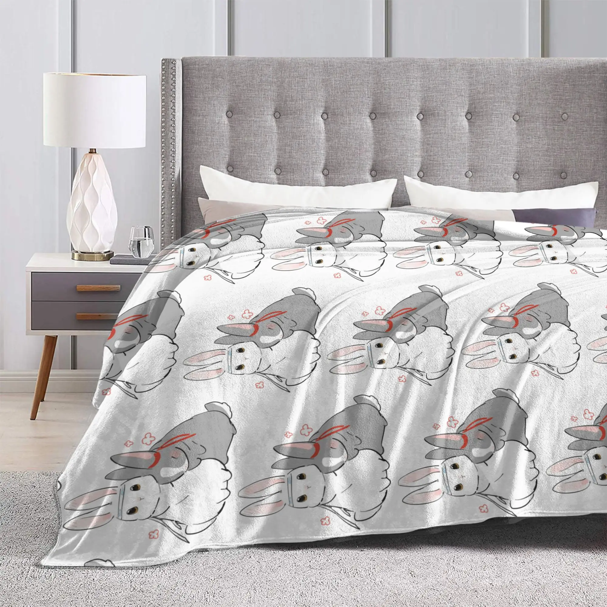 Фото Одеяло The Untamed MDZS Wangxian Bunnies, фланелевое одеяло с принтом Mo Dao Zu Shi, портативное ультрамягкое одеяло для дивана, дорожное одеяло №4