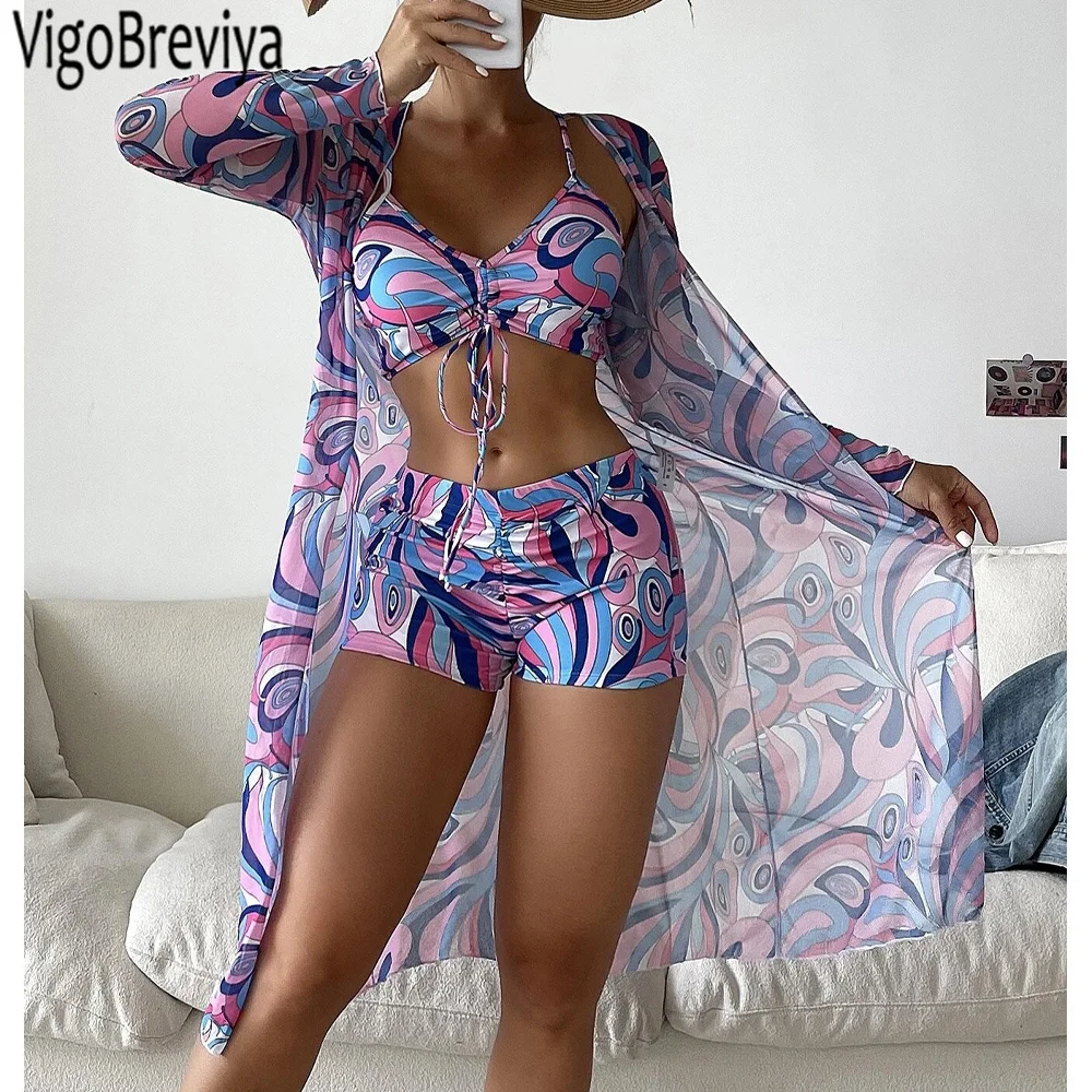 

Купальник-боксёр с открытой спиной и высокой талией, 3 шт.