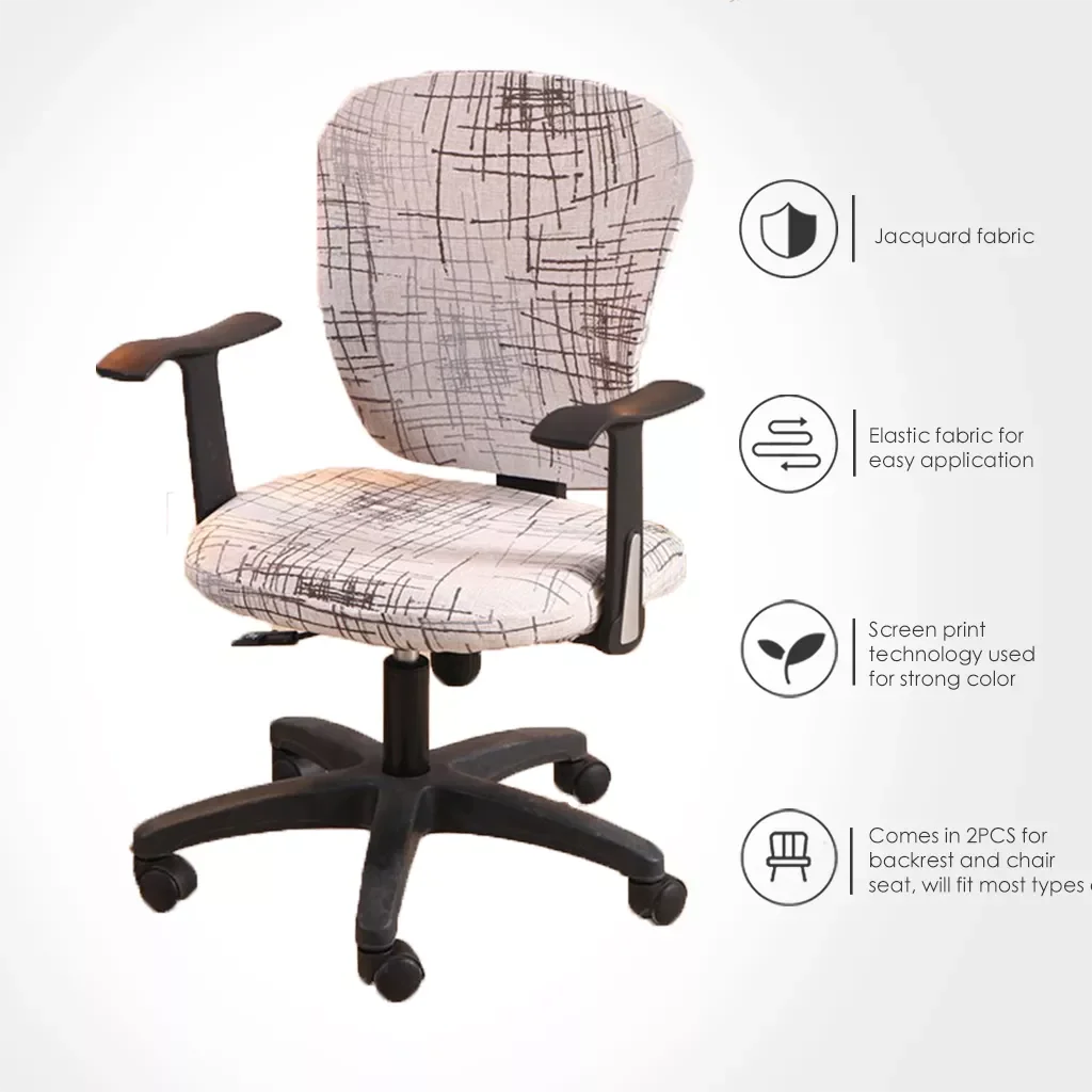 

Computer Chair Cover Spandex Printed Office Chair Cover 2 Pieces Set