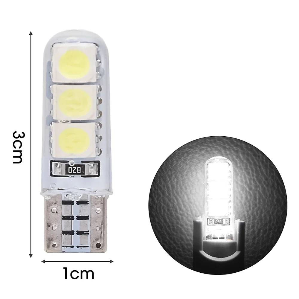 

W5W T10 Автомобильная светодиодная лампа, устойчивый к высоким температурам силиконовый индикатор ширины, светильник багажника 5050 6SMD, светодиодные фонари номерного знака