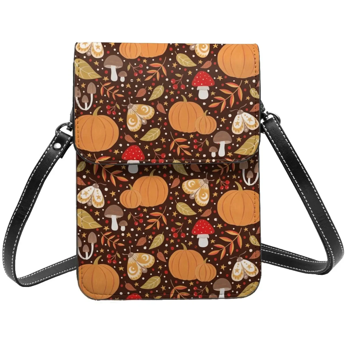 

Осенняя графическая сумка через плечо, подарки на Хэллоуин, тыква, грибы, стильная женская сумка, кожаная уличная одежда, женские сумки