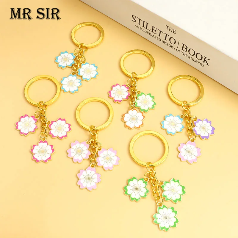 

Colorful Sakura Enamel Keychains Lovely Flower Alloy Keyrings for Women Girl Bag Car Key Holder Jewelry Friend Gifts Accessories