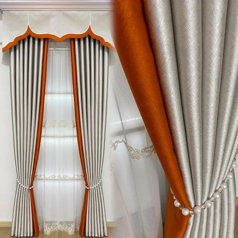 

Custom curtains Simple Modern Light Luxury High Precision Jacquard Living Room cloth blackout curtain tulle valance drape C938