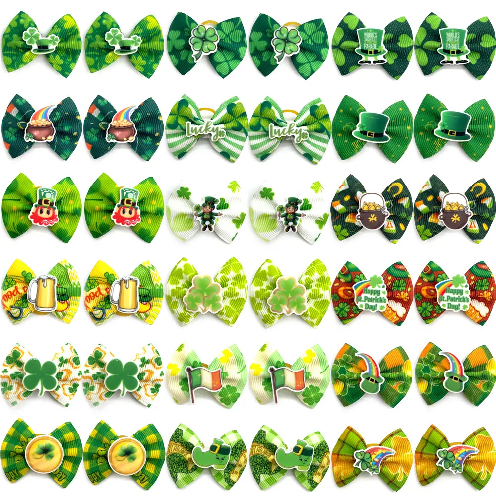 

30/50pcs ST Patrick's Day Pet Small Dog Bows Yorkshire Dog Hair Bows for Holidays Green Bows Clover Dogs Hair Bows Pet Supplies