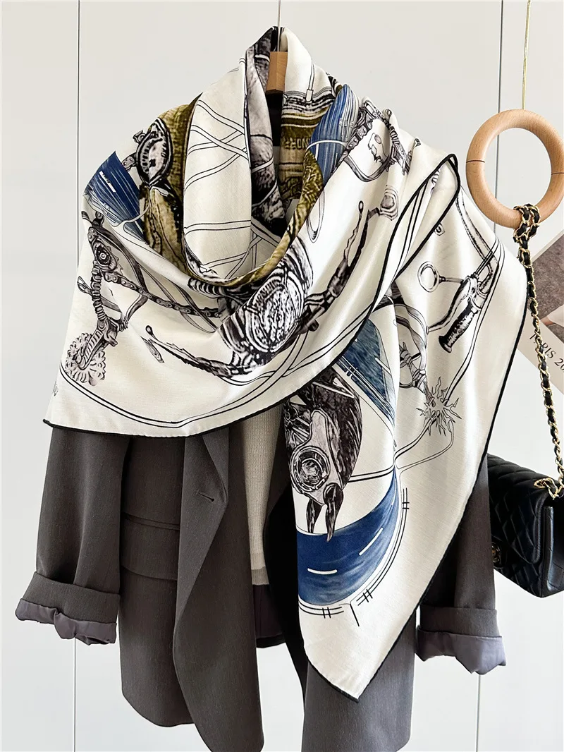 Большой шарф с двусторонним принтом роскошные шали из пашмины банданы хиджаб