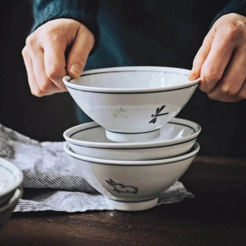 Japanese Style 5 Inch Ramen Bowls Ceramic Soup Bowl Retro Tableware Salad Bowl Trumpet Bowsl Ceramic Tableware Birthday Present