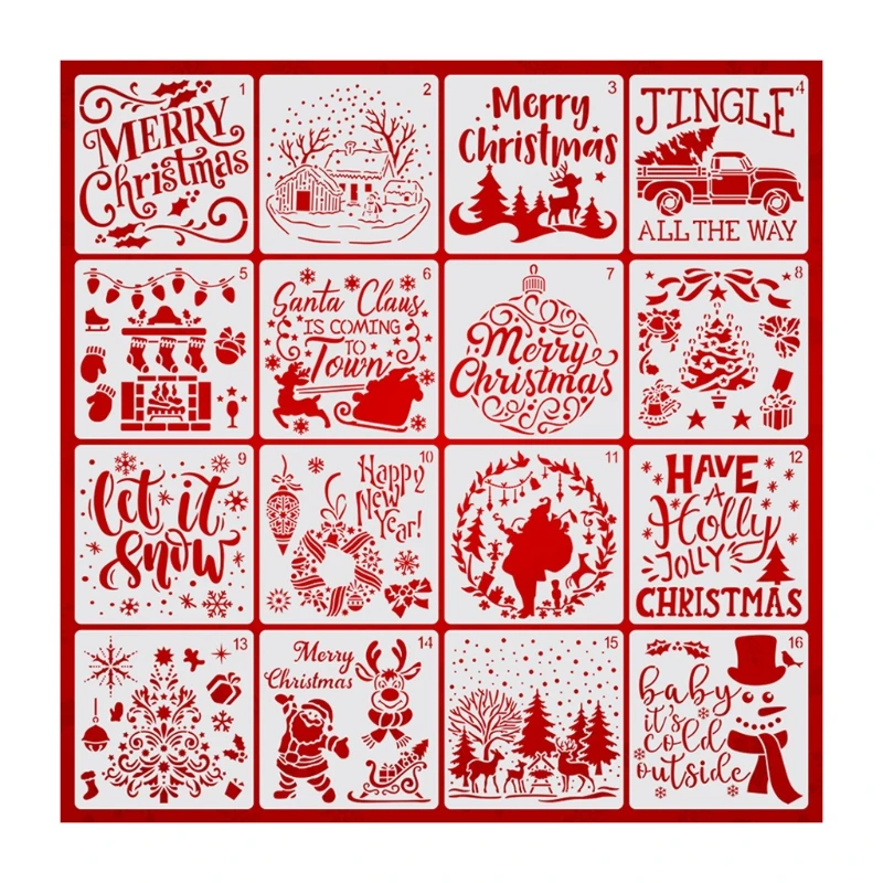 

Pack of 16 Christmas Drawing Template Stencils Reusable Fit for Wood Wall Glass