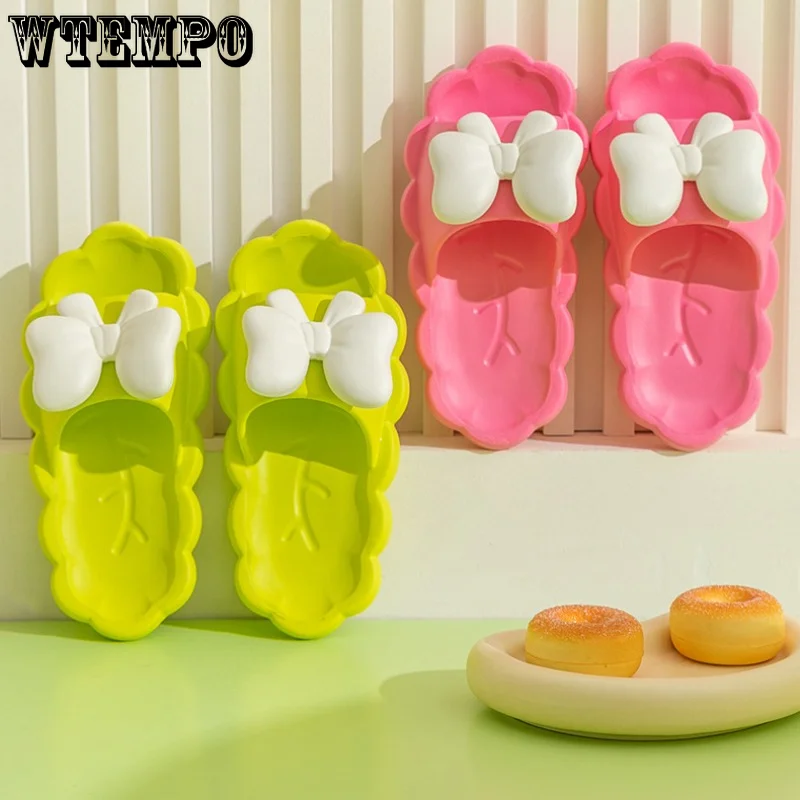 WTEMPO Cute Bow Slippers Lightweight Anti-slip Sandals Female Summer Korean Style Indoor Home Bathroom Soft Shoes Dropshipping