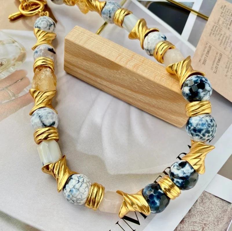 

Timeless Wonder Vintage Natural Stone OT Chain Necklaces for Women Designer Jewelry Goth Top Runway Mediaeval Mix Trendy 4537