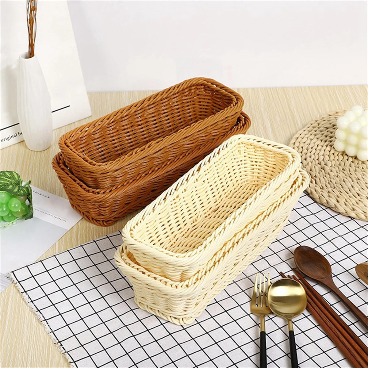 Плетеная корзина из ротанга для хранения столовых приборов держатель палочек