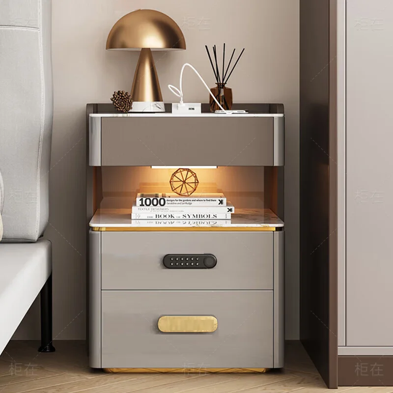 

Aesthetic Narrow Nightstands Smart Fingerprint Storage Design Bedside Table European Speaker Table De Chevet Bedroom Furniture