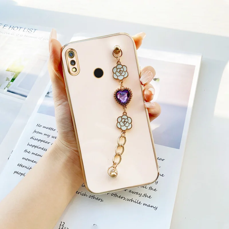 

Case for Realme 3 3i 5 5i 6S 6i 6 7 Pro Narzo 20 Pro V5 Q X Lite OPPO K7x Purple Heart Flower Bracket Case Luxury Girl Love