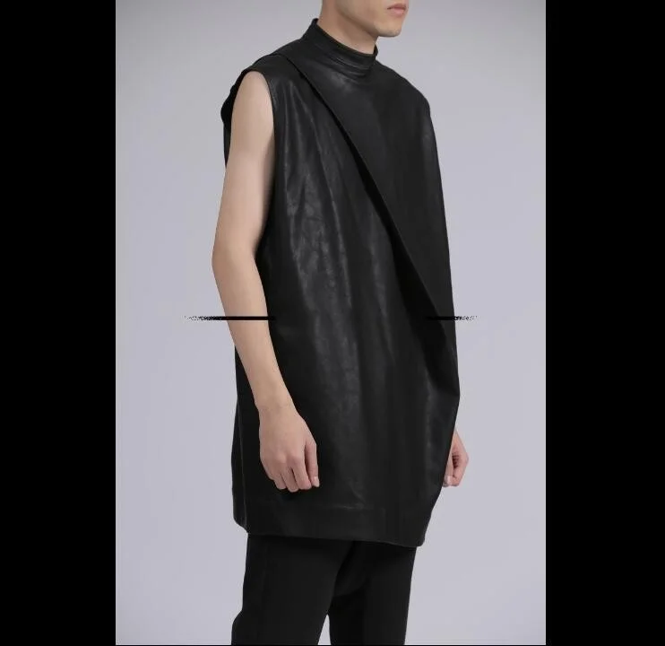 

2022 men's clothing Hair Stylist Walking show front folding imitation leather Sleeveless PU Vest Plus Size male Singer costumes