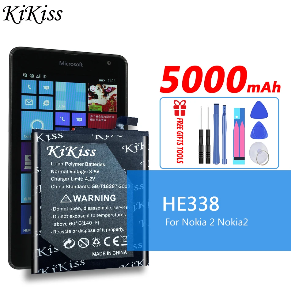 

KiKiss 5000mAh HE338 HE 338 Battery For Nokia 2 Nokia2 Smart Phone Replacement Batteries HE-338