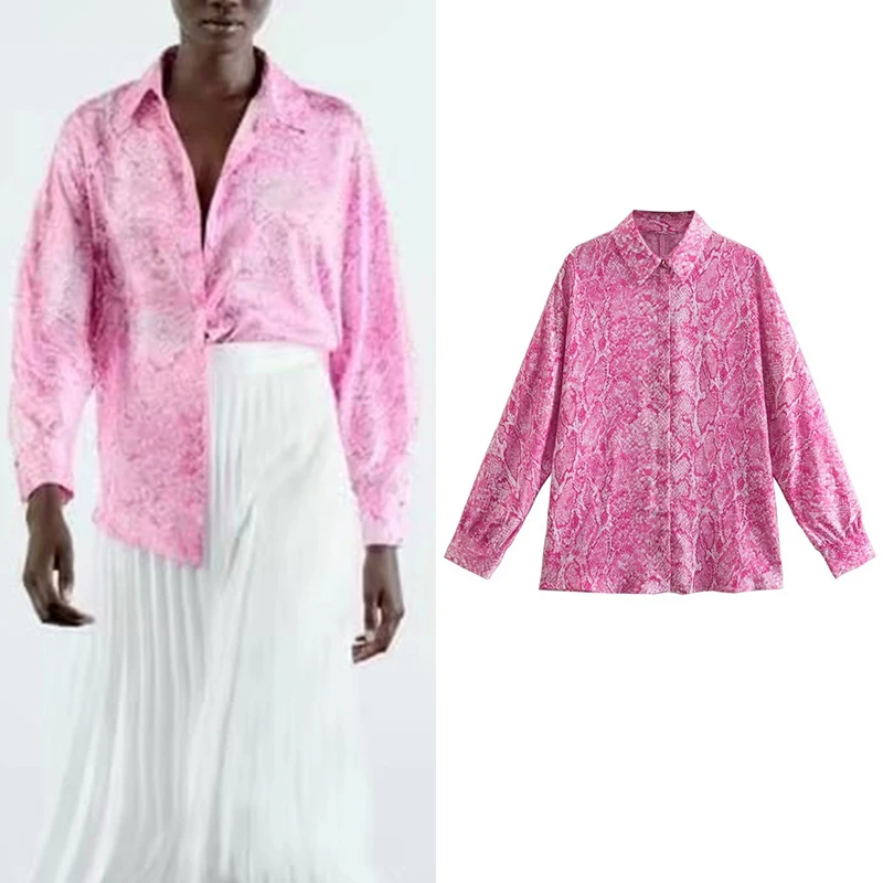 

Женская рубашка с принтом, универсальная однобортная рубашка с длинным рукавом и отложным воротником, весна 2022