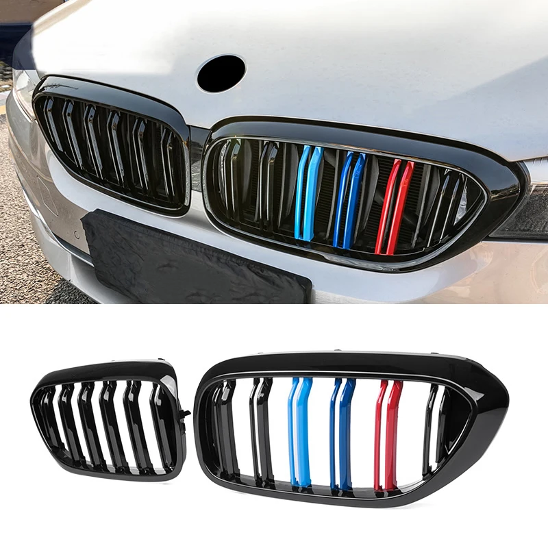 

For BMW New 5 Series G30 17-19 2PCS Front Double Pole Sport Radiator Grille Air Grille Kidney Grille Set Trim M5 M6