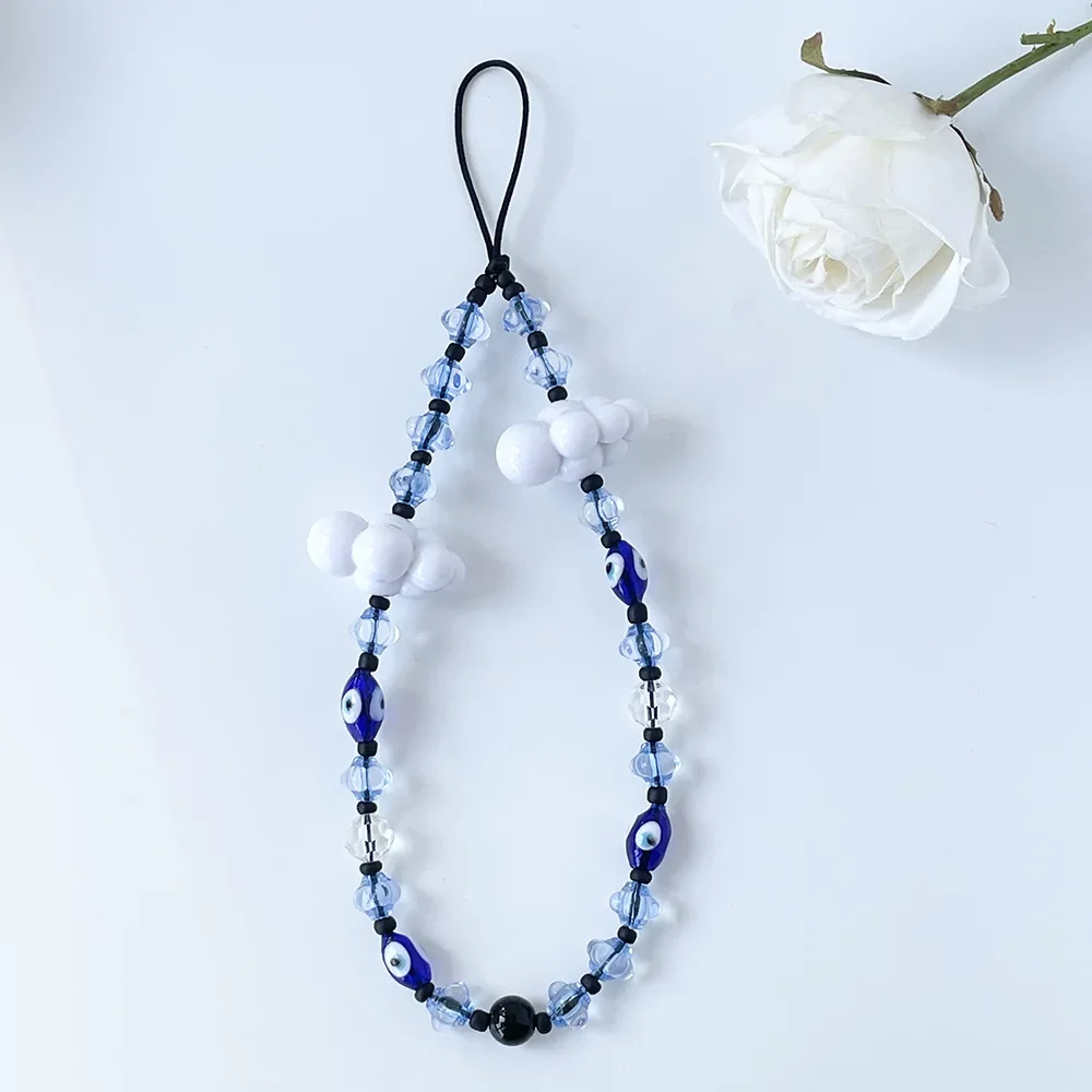 Синие цепочки для телефона Lucky Eye белое облако Турция злые глаза акриловый