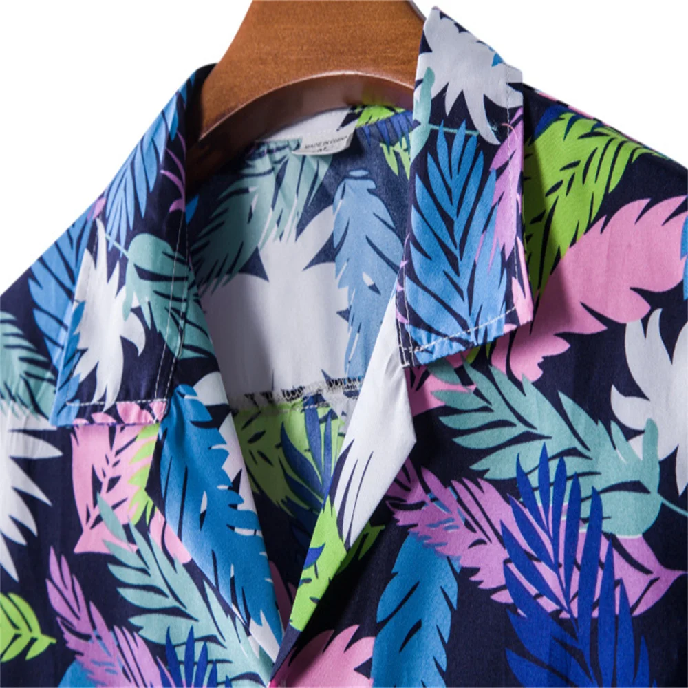 M-3XL Summer Hawaiian Shirts Tropical Floral Men Tops Casual Short Sleeve Cotton Button Chemise Loose Vacation Beach Blouse