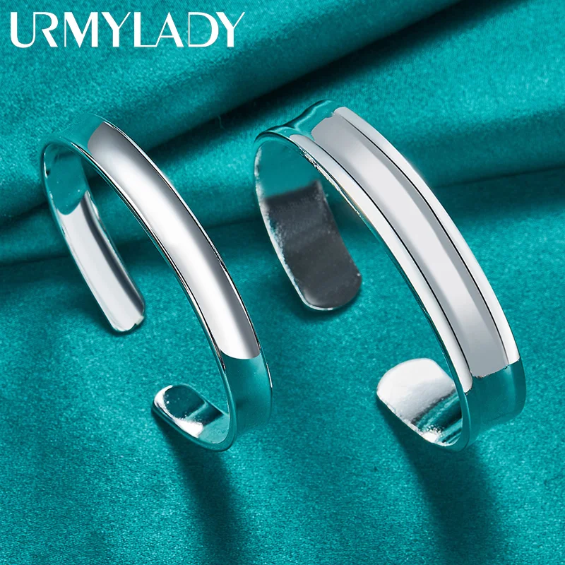

URMYLADY 925 Sterling Silver Adjustable 8mm 12mm Bangle Bracelet Jewelry Sets For Women Men Wedding Party Fashion Charm Gift