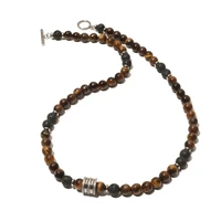8mm mens unique natural tiger eyes stone lava bead choker necklace stainless steel beaded charm link chain male jewelry gift