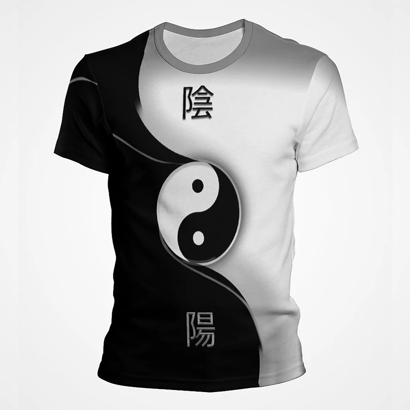 

Tai Chi Print T Shirt Traditional Chinese Beliefs Tai Ji Yin Yang Short Sleeve Eight Trigrams Gossip Graphic Streetwear Top Tees