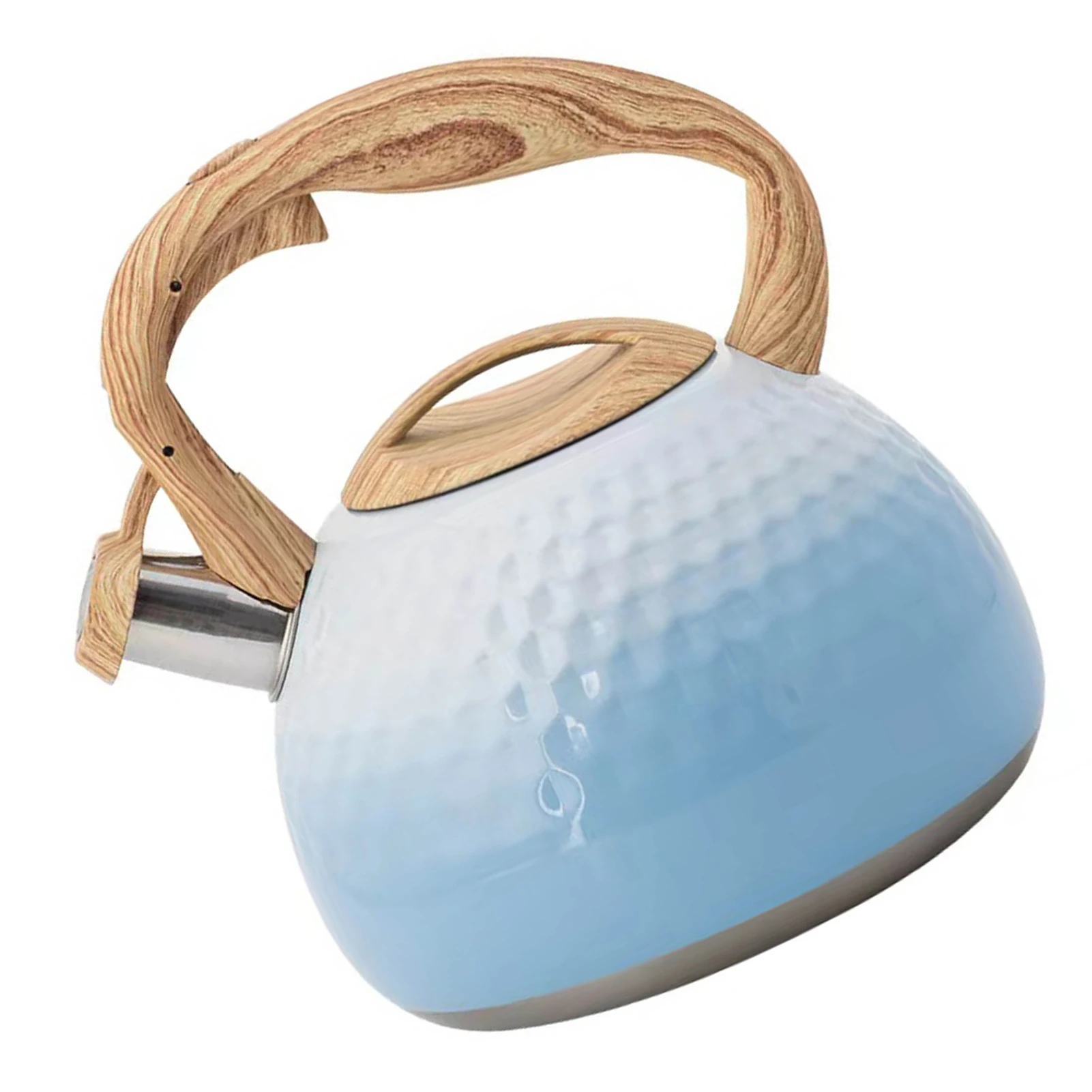 

Metal Whistle Tea Kettle Teapot With Wood Pattern Handle 3 Liter Gradient Blue Whistling Kettle With Heat-Insulated Anti-Scald
