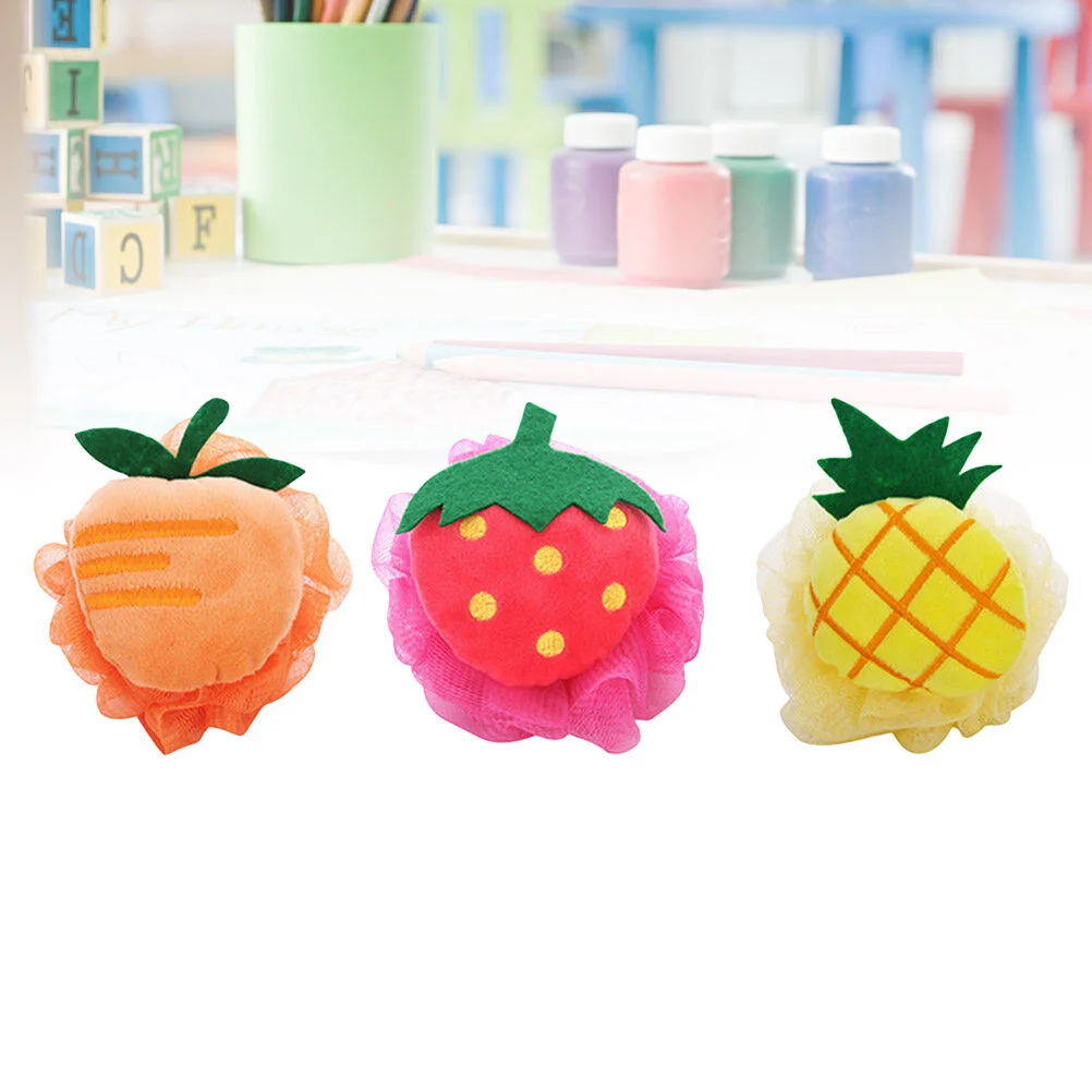 

3pcs Fruit Shaped Bath Ball Cartoon Sponge Shower Mesh Ball for Women Men Kids (Strawberry, Pineapple, Mango for Each 1pc)