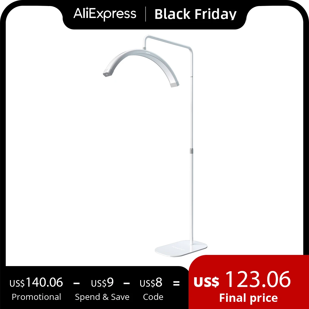 Fosoto 45W LED Moon Light Black White Lashes Light Half Ring Floor Lamp Led Lash Light for Tattoo Beauty Salon Eyelash Makeup