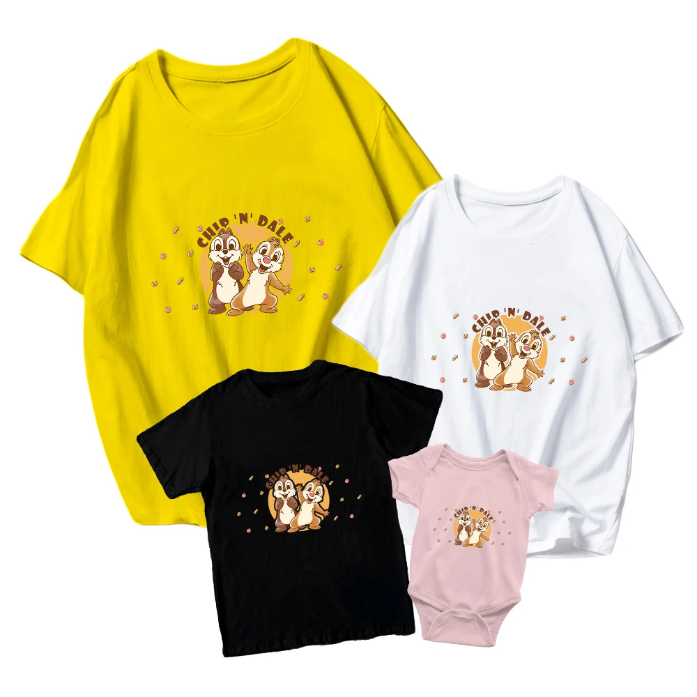

Disney Summer Tshirts Chip 'n' Dale Kids Short Sleeve Baby Girl Boy Baby Romper Family Matching Clothes Adult Unisex All-Match