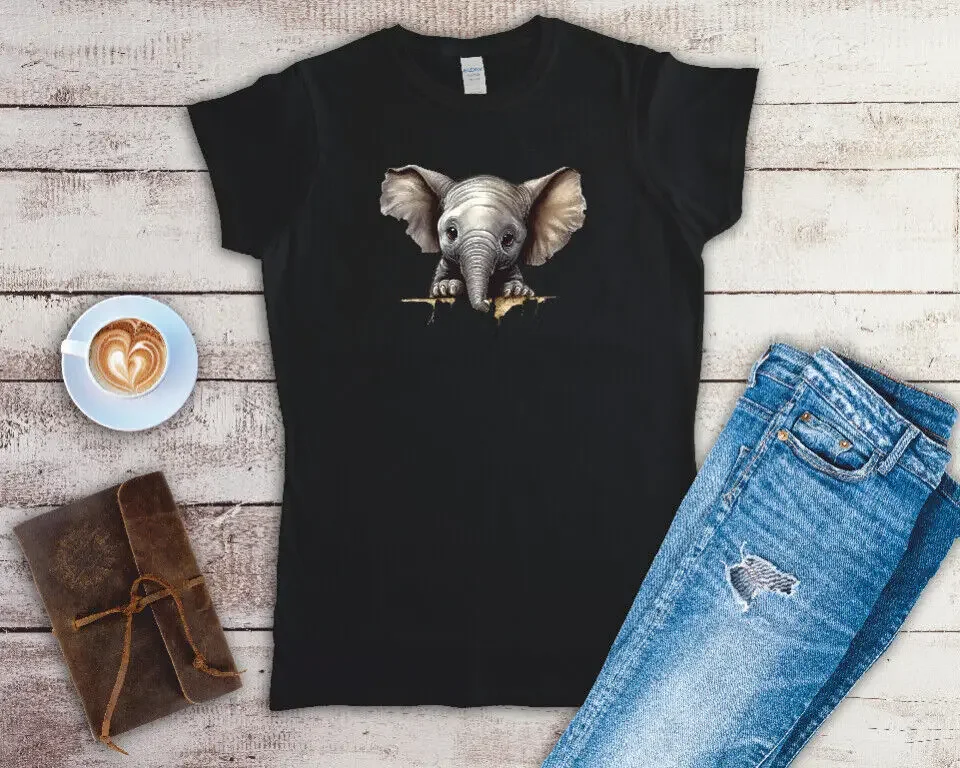 Женская облегающая футболка Peeking Elephant размеры Small-2XL