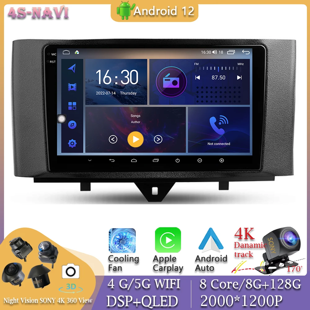 

Головное устройство видеоплеер Android 12 для Mercedes Benz Smart Fortwo 2 2010- 2015 мультимедийное радио GPS WIFI + 4G навигационный монитор