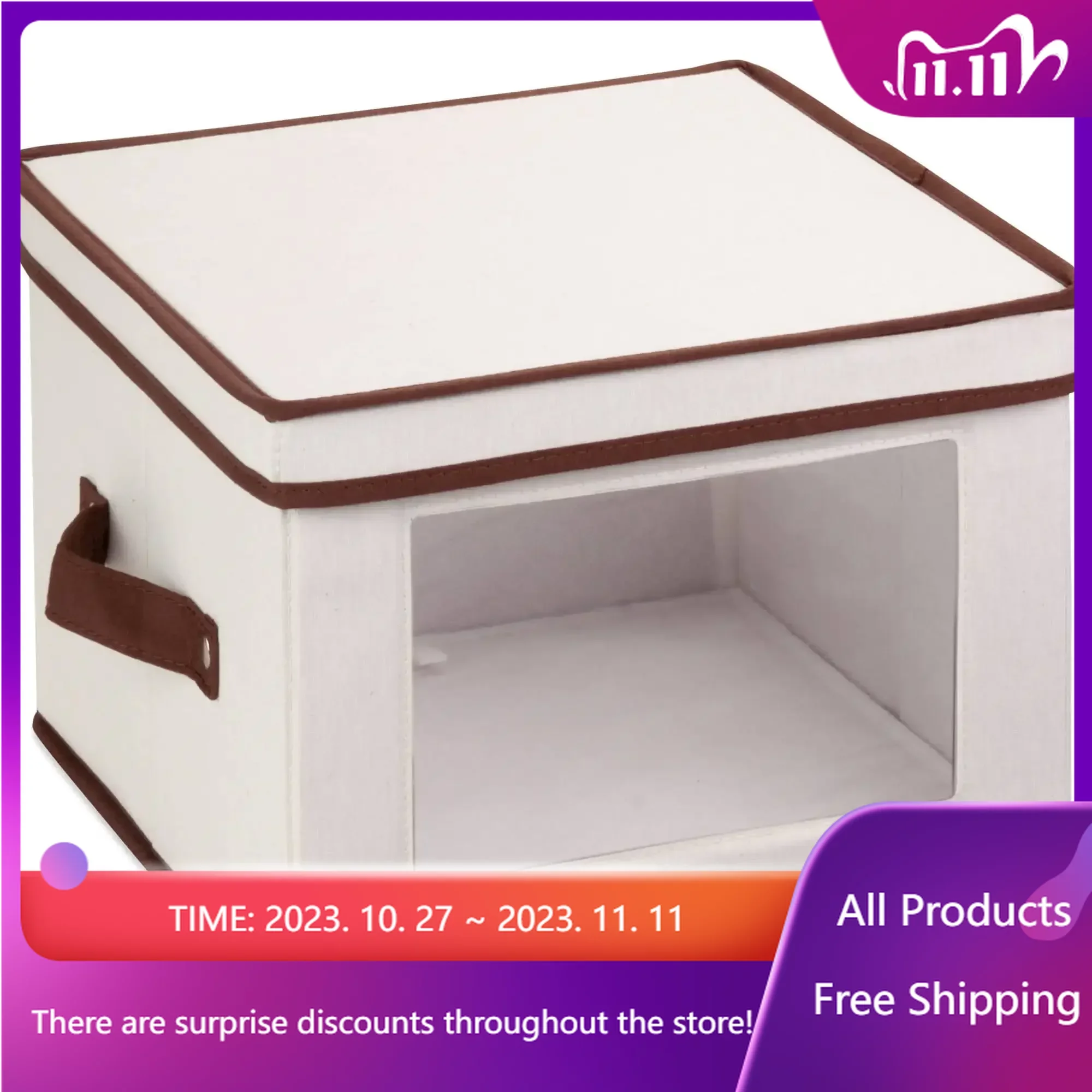 

12"x12" Canvas Square Stemware and More Storage Box with Lid, Natural Storage Containers Fast Transportation