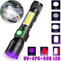 powerful led flashlight rechargeable uv light zoom led cob high power tactical flashlight torch outdoor for camping hunting